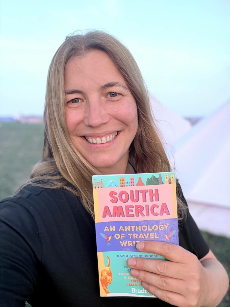 Abigail King holding Bradt South America Anthology
